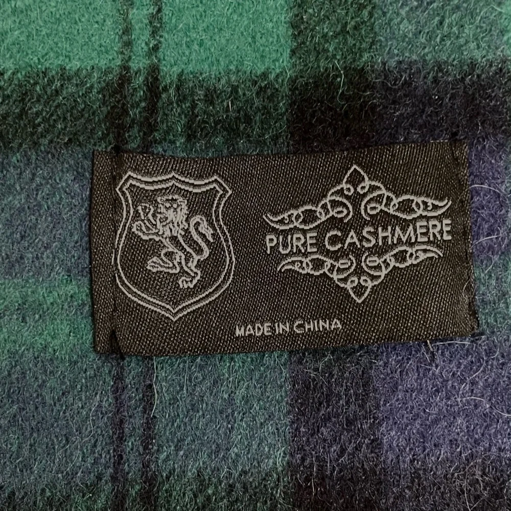Men's NAVY BLUE & GREEN Tartan PLAID 100% PURE CASHMERE Fringe SCARF